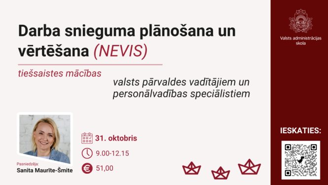 Attēlā uzraksts Darba snieguma plānošana un vērtēšana (NEVIS), pasniedzējas attēls