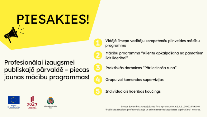 Profesionālai izaugsmei publiskajā pārvaldē – piecas jaunas mācību programmas!