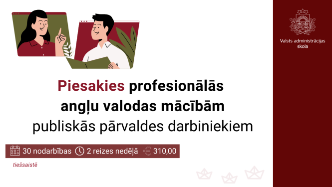 Attēlā uzraksts piesakies profesionālās angļu valodas mācībām