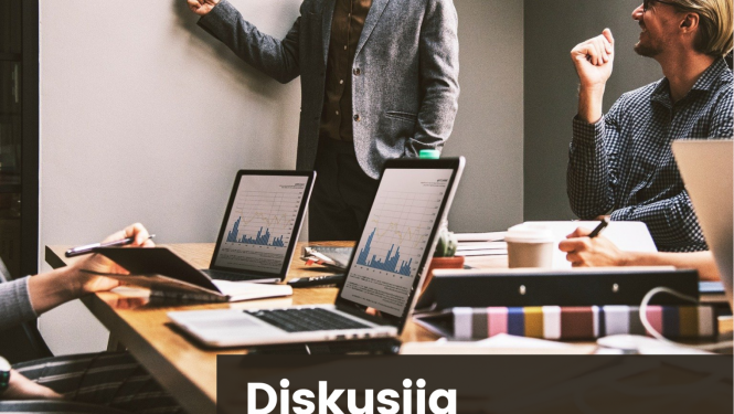 Uzraksts Diskusija nākotnes darbs. Divi personālie datori