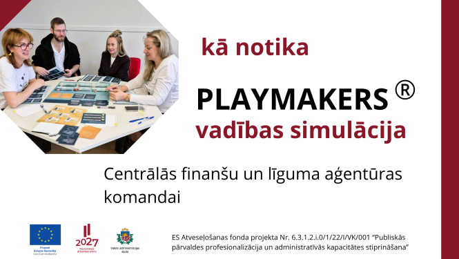 Attēlā uzraksts: kā notika Playmakers® vadības simulācija Centrālās finanšu un līgumu aģentūras komandai