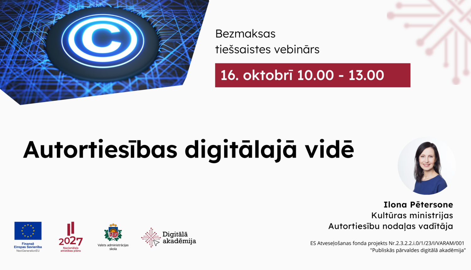 16. oktobrī notiks vebinārs "Autortiesības digitālajā vidē"