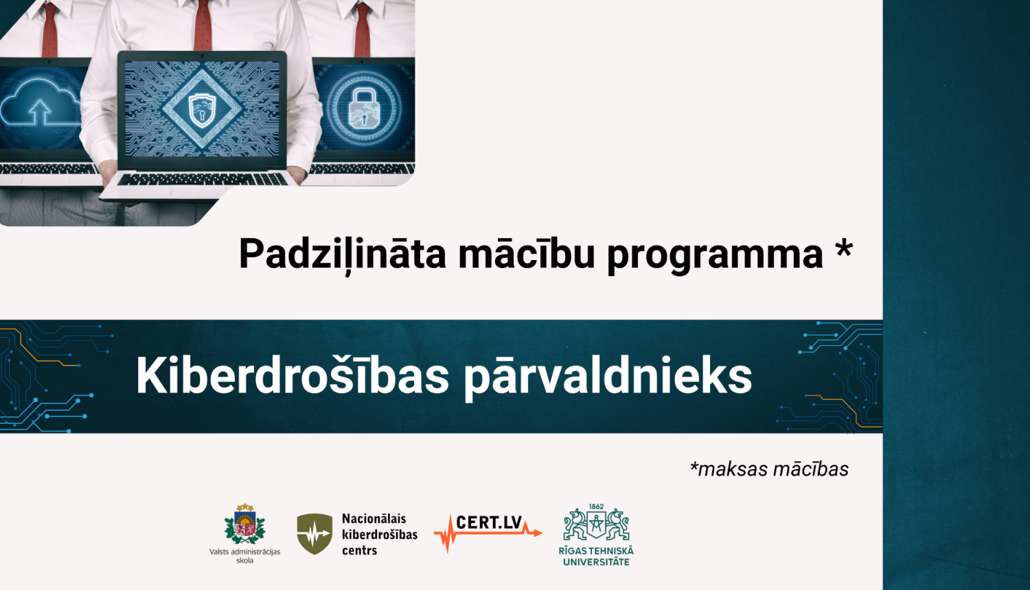 Attēlā uzraksts Padziļināta mācību programma Kiberdrošības pārvaldnieks